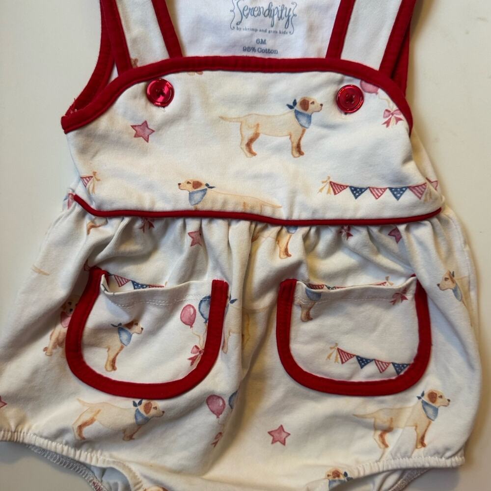 EUC Shrimp and Grits Patriotic Puppy Romper 6M